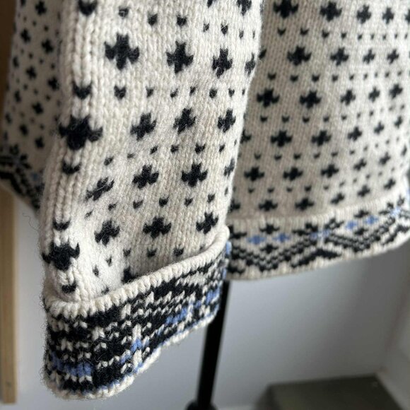 L.L.Bean Vintage Ivory & Black Pure Lambswool Nordic Heritage Cardigan – US XL - Picture 11 of 13